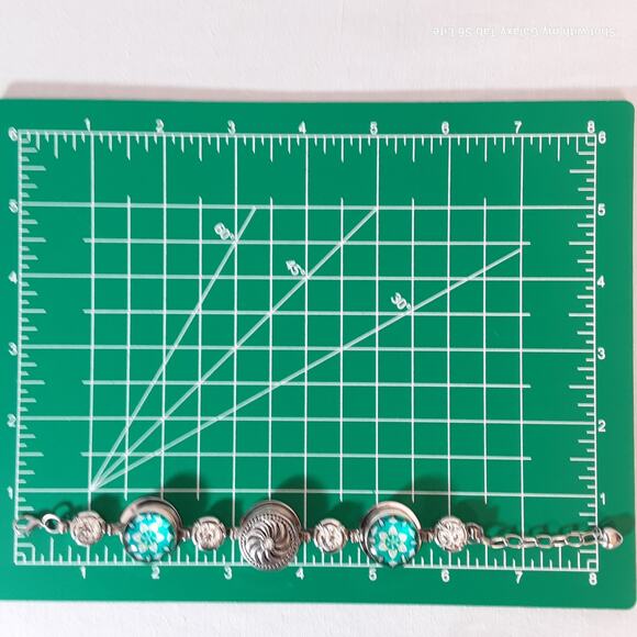 Chunky Snap Bracelet Silver Tone Chains Holding Rhinestones And Glass Cabochons - Picture 8 of 9